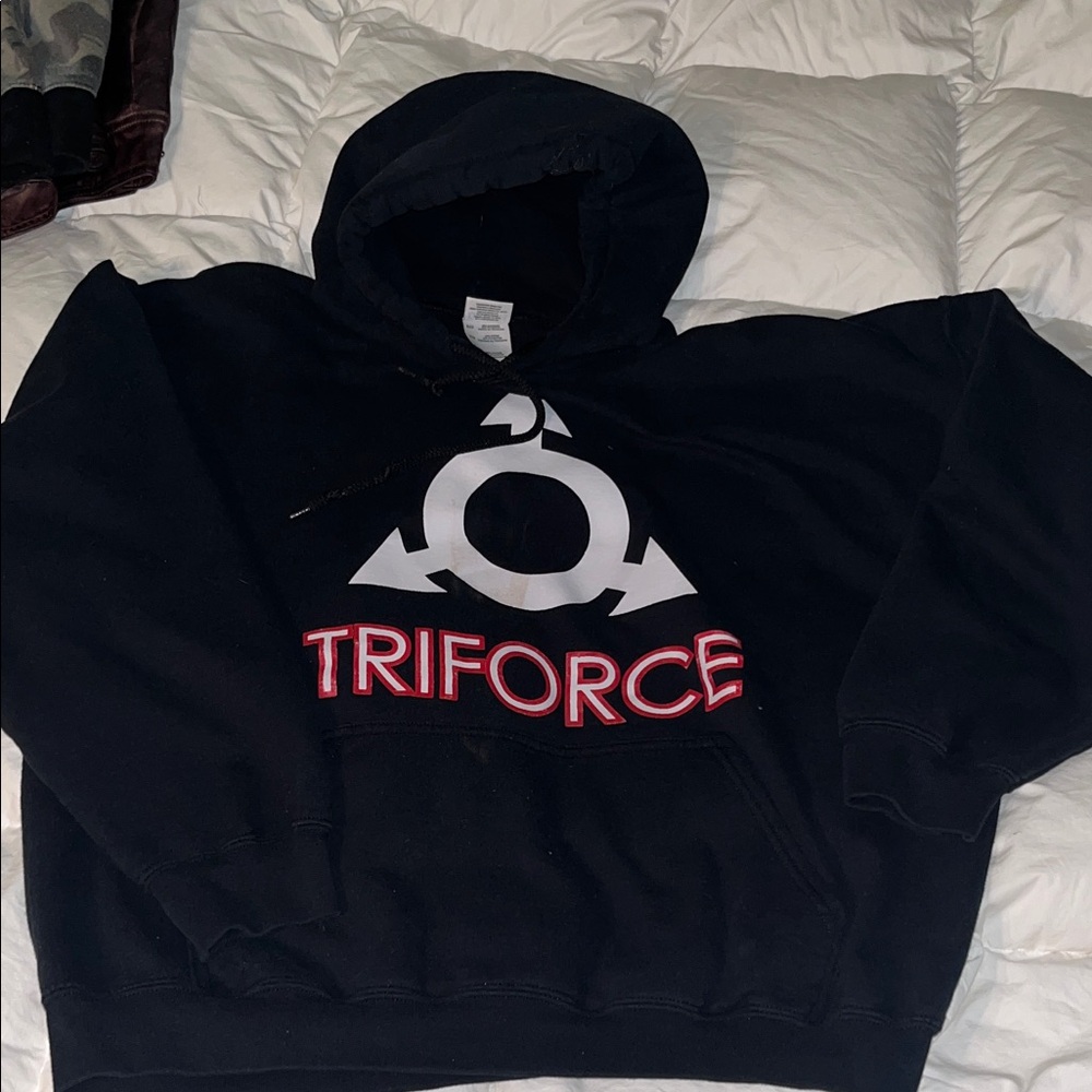 Gildan Black Hoodie with White and Red Triforce Graphic